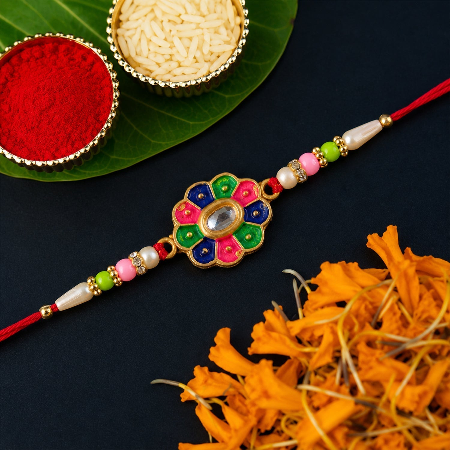 Multicolor Floral Stone Rakhi Elegant Designer Wrist Wear (10pcs)