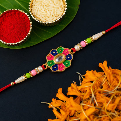 Multicolor Floral Stone Rakhi Elegant Designer Wrist Wear (10pcs)