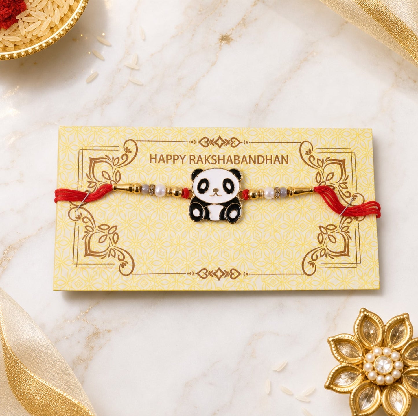 Kids Rakhi Cute Panda Charm with Pearl Beads for Brothers (10pcs)