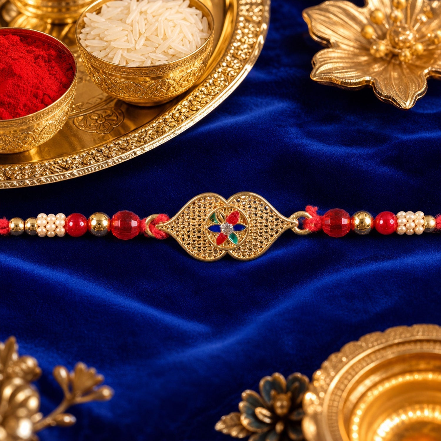Designer Rakhi Leaf Floral Stone Beaded for Raksha Bandhan (10pcs)