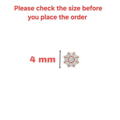 Rose gold crystal stud earring worn on a cartilage piercing showing comfortable flat back
