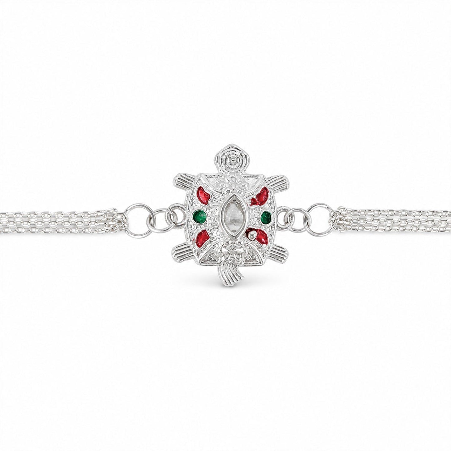 Turtle Rakhi Silver Finish with Enamel Highlights (10pcs)