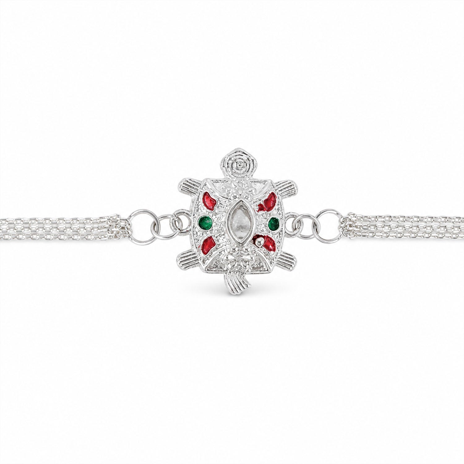 Turtle Rakhi Silver Finish with Enamel Highlights (10pcs)