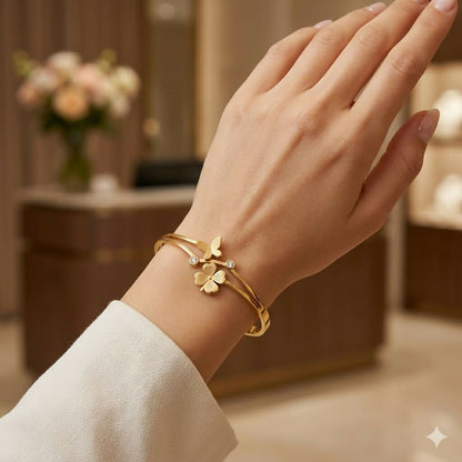 Eternal Bloom bracelet worn on wrist showing shine