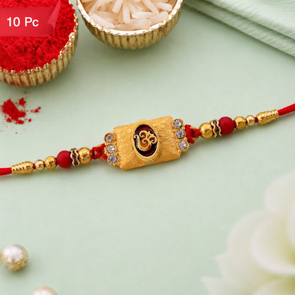 Om Kundan Beaded Rakhi Traditional Sacred Motif Raksha Bandhan (10pcs)