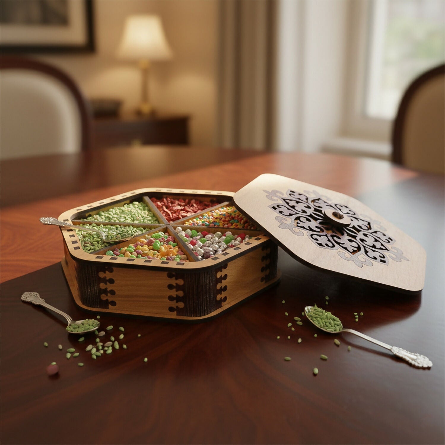 Hexagon Decorative Dry Fruit & Mukhwas Storage Box