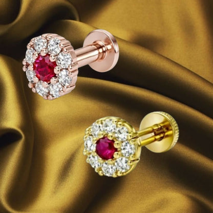 Ruby halo nosepin stud in gold plating with floral design