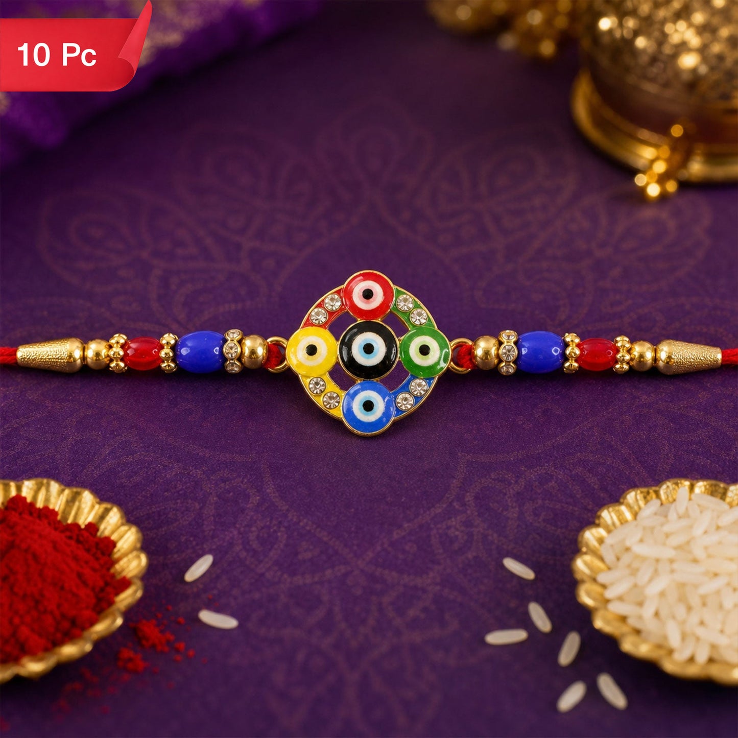 Evil Eye Rakhi for Brother Beaded Traditional Design (10pcs)