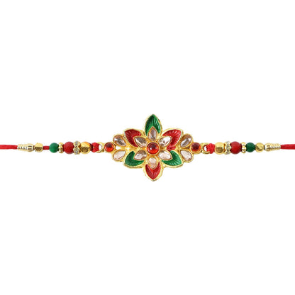Floral Meena Stone Rakhi Design for Raksha Bandhan Celebration (5pcs)