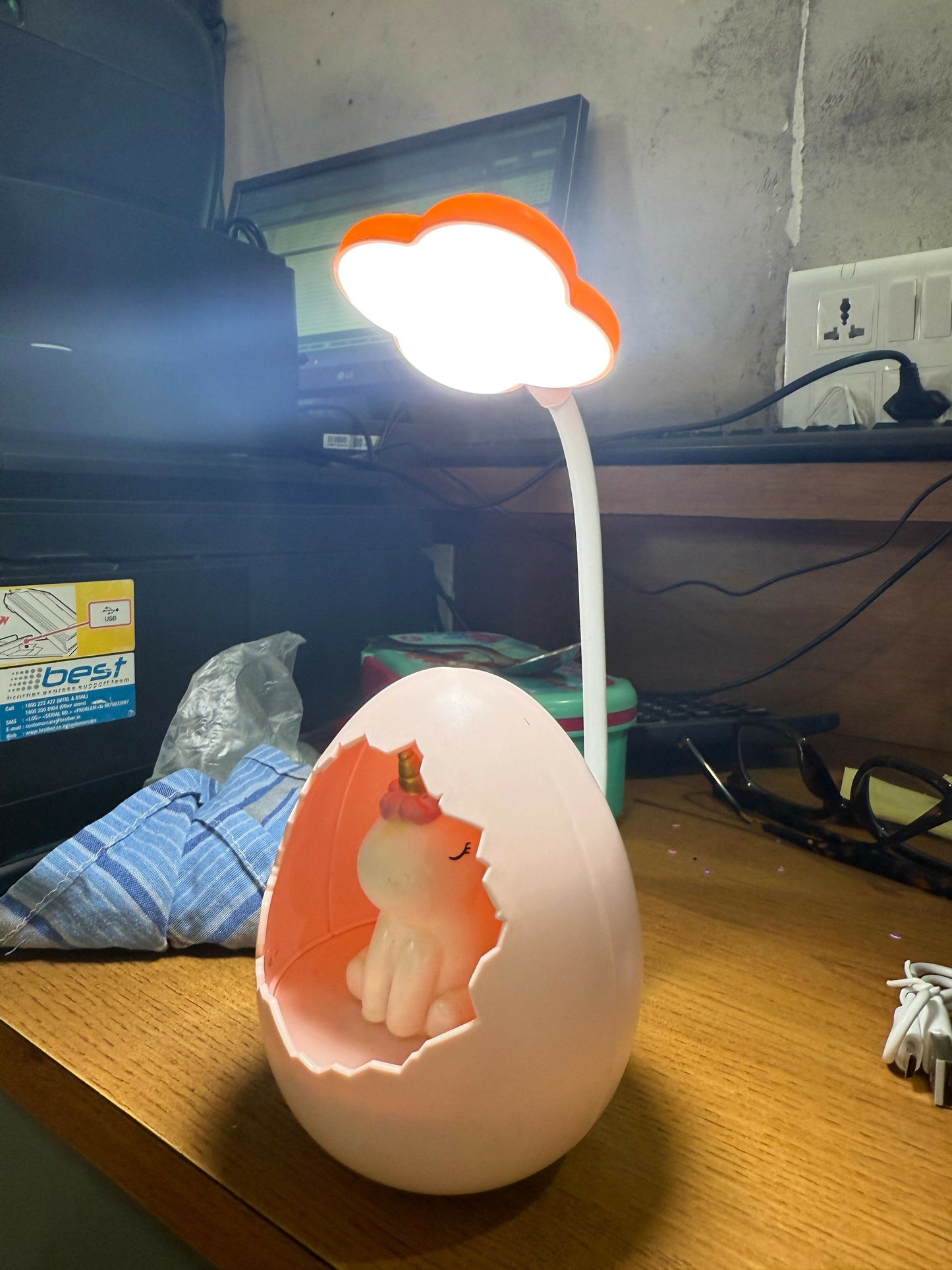 Unicorn Egg Kids Desk Lamp with LED Night Light & Flexible Neck
