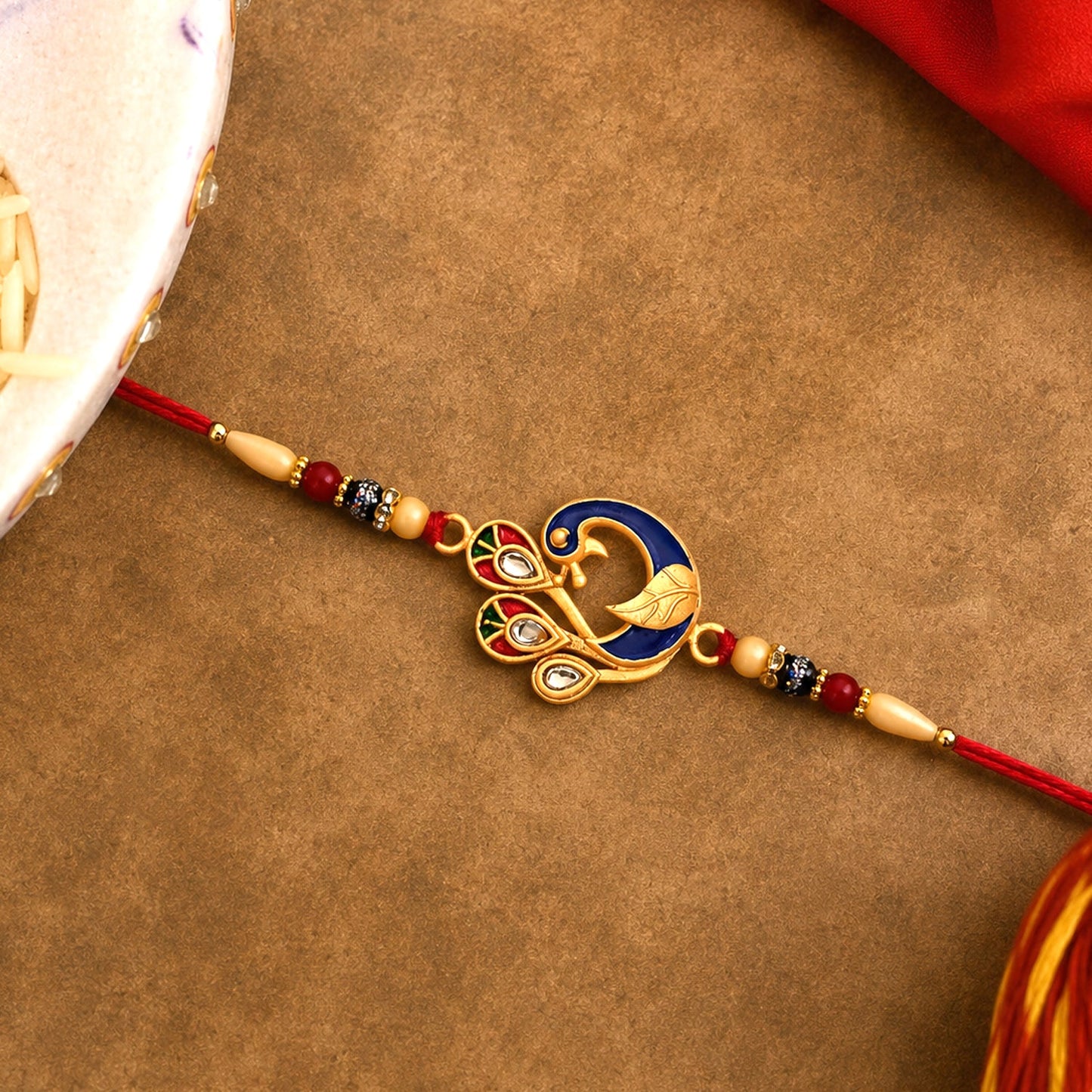 Peacock Meenakari Rakhi Vibrant Traditional Thread for Brother (10pcs)