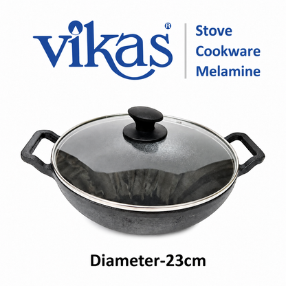 Vikas Cast Iron Kadai top view with lid