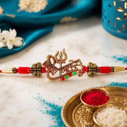 Om Trishul Damru Rakhi with Butterscotch Chocolates, Pack of 3
