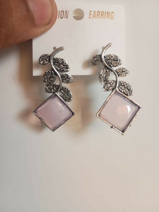 Premium Oxidised Peacock Design Pink Stone Stud Earrings with Pearl Drops for Women view 5