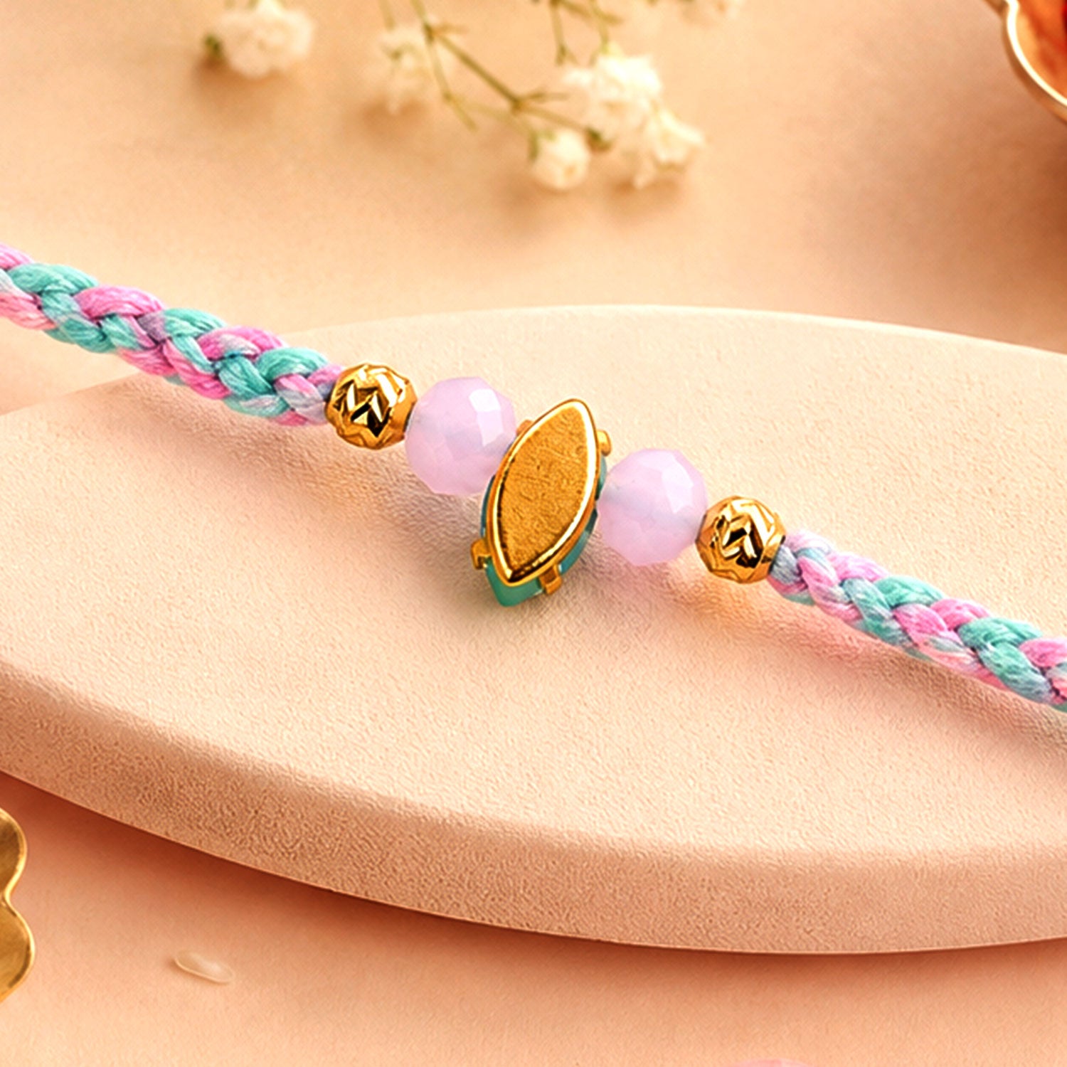 Beautiful Designer Rakhi with Studded Centre, Festive Beads and Raksha Bandhan Appeal