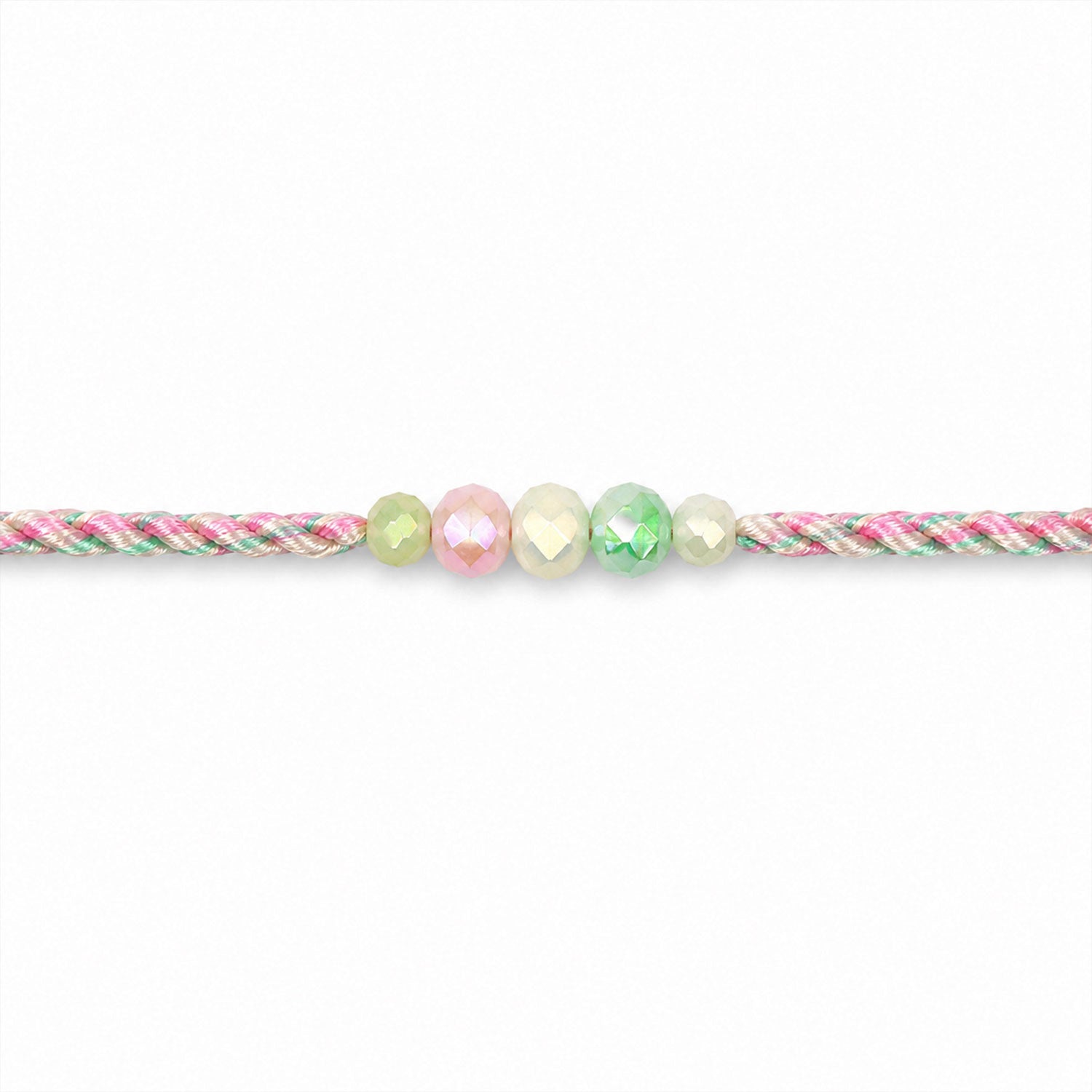 Pastel Pearl Bracelet Rakhi with Soft Pink Green Beads and Delicate Designer Beauty