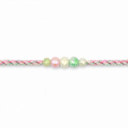 Pastel Pearl Bracelet Rakhi with Soft Pink Green Beads and Delicate Designer Beauty