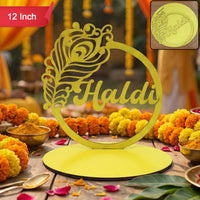 Haldi Ceremony Tabletop Sign with Peacock Motif | Elegant Wedding Decor Accent