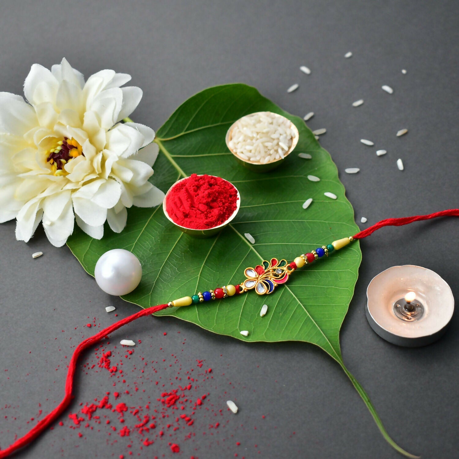 Peacock Feather Rakhi Elegant Multicolor Beads for Brother (10pcs)