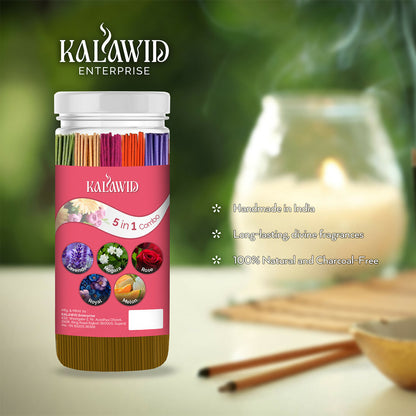Premium Agarbatti 5 In 1 Combo with Lavender, Mogara, Rose, Royal, Melon Fragrances for Long Lasting Aroma (400 Gm)