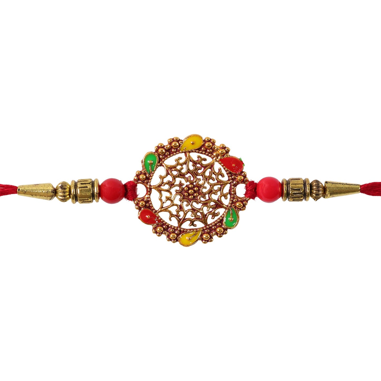 Circular Rakhi with Multicolor Accents, Elegant Raksha Bandhan Gift (5pcs)