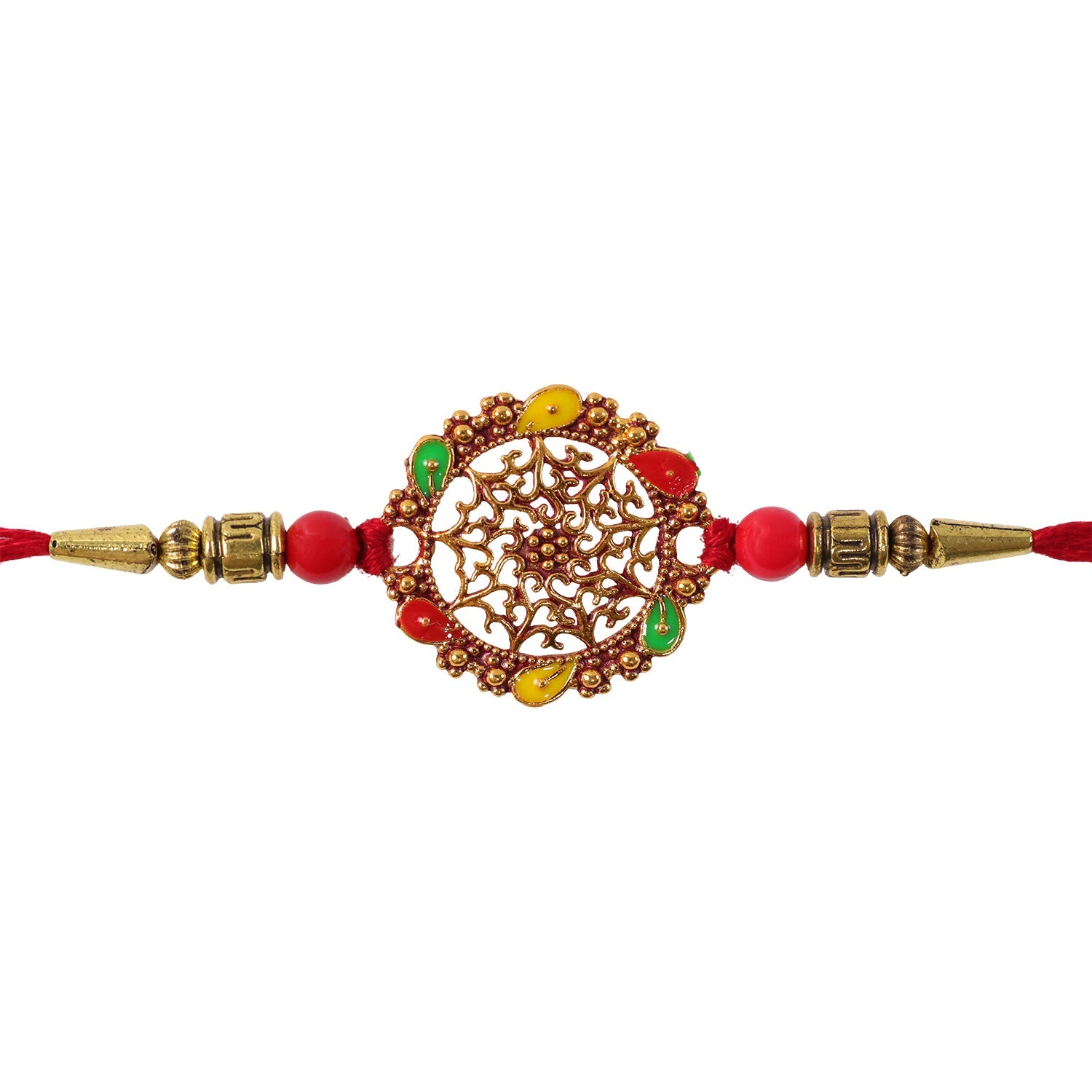 Circular Rakhi with Multicolor Accents, Elegant Raksha Bandhan Gift (5pcs)