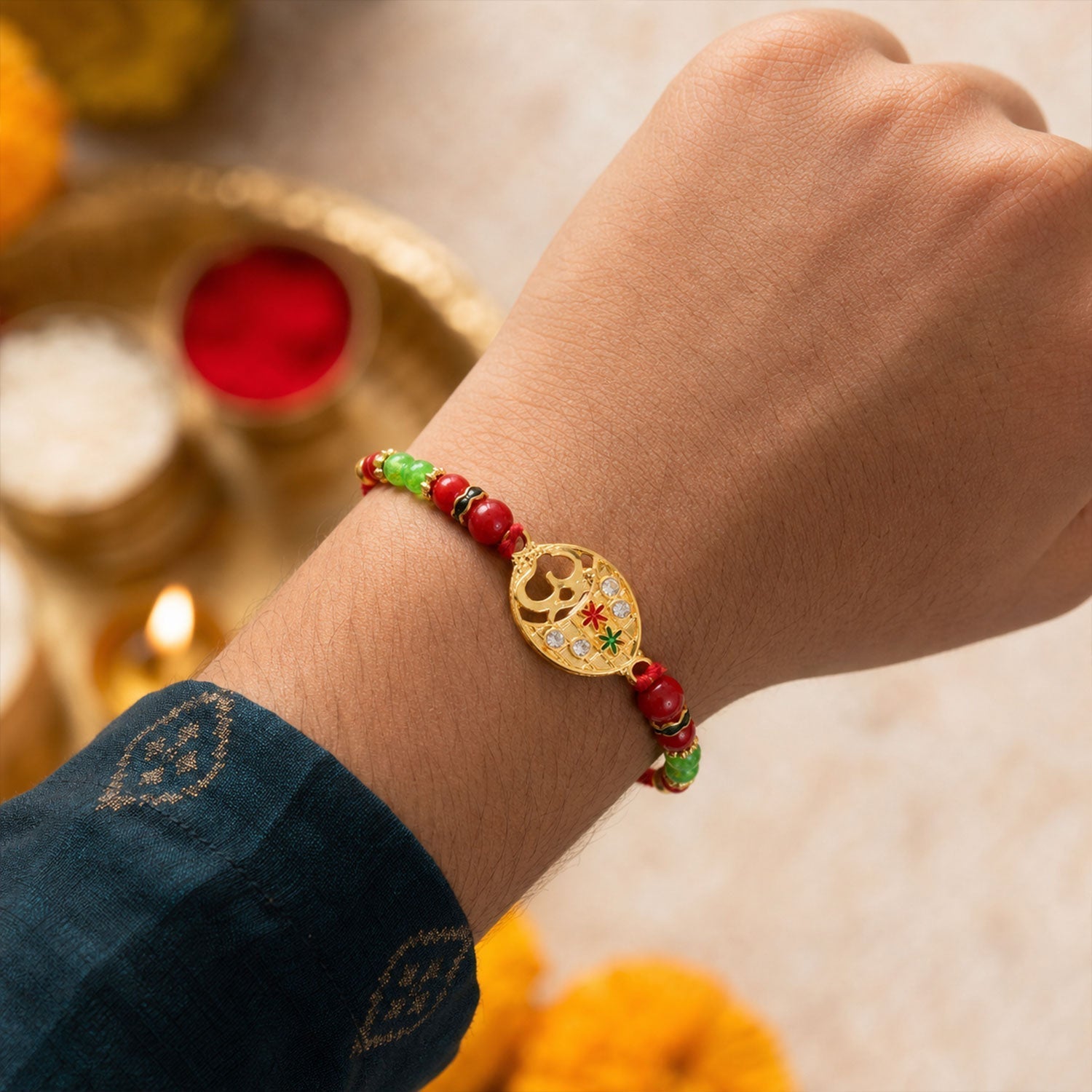 Om Symbol Rakhi for Brother Traditional Beaded Design (10pcs)