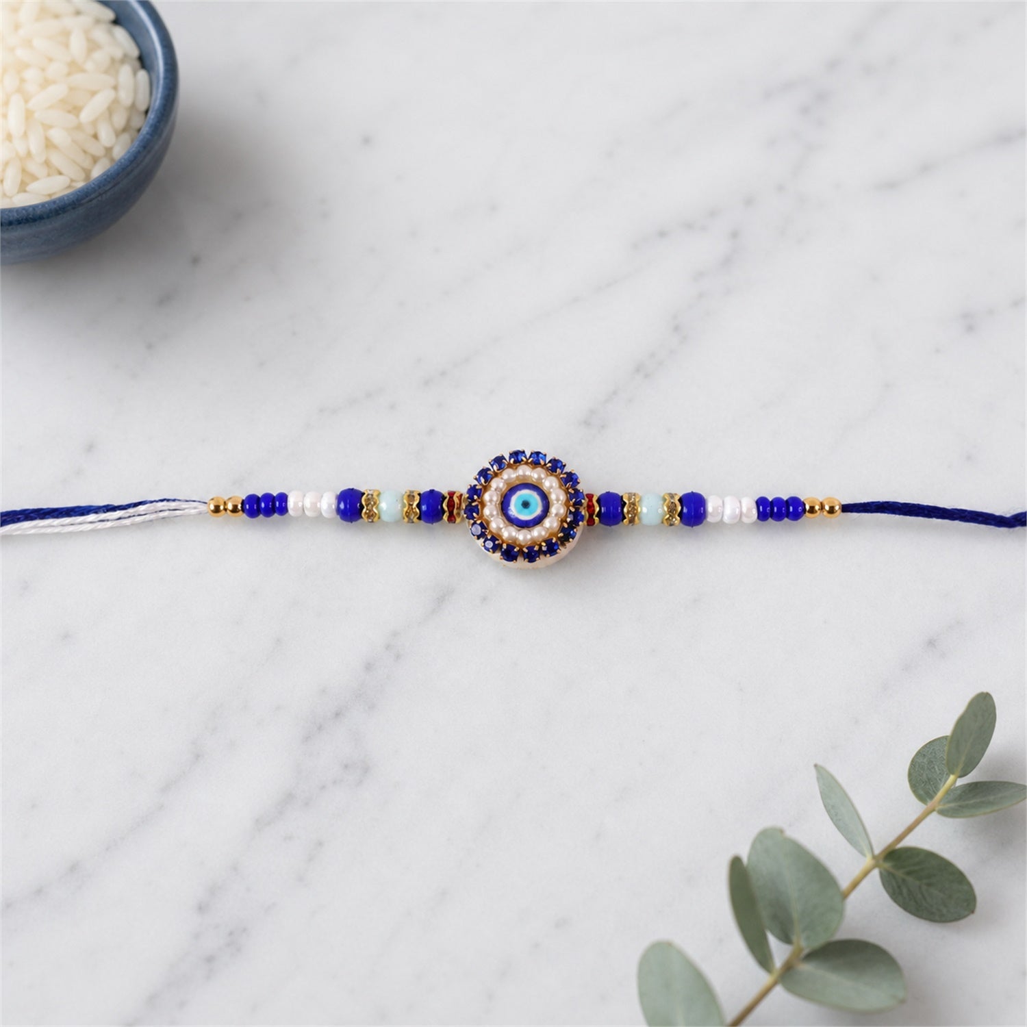 Premium Round Nazar Evil Eye Studded Multicolor Bead Rakhi