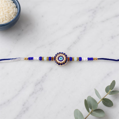 Premium Round Nazar Evil Eye Studded Multicolor Bead Rakhi