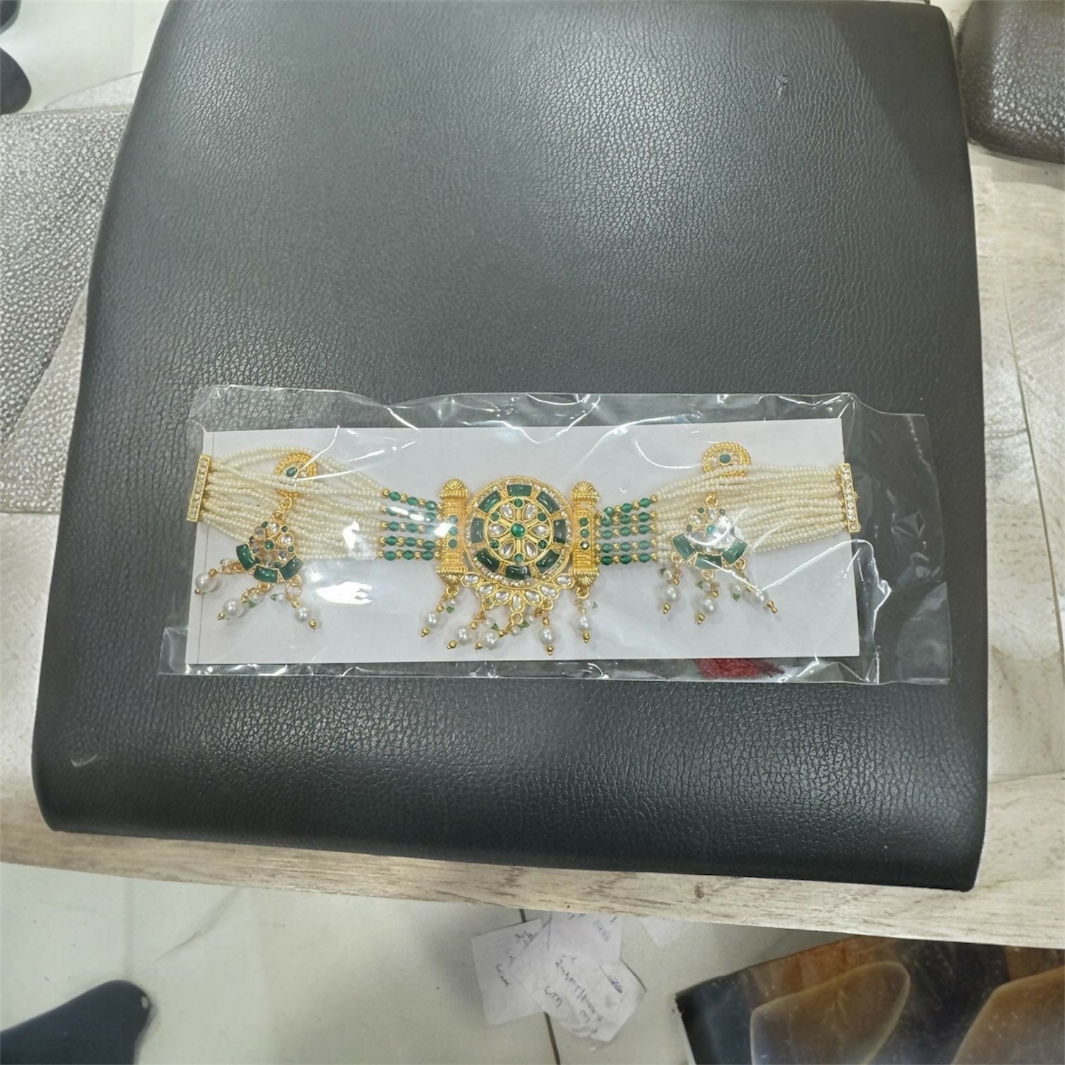 Bridal Green Kundan & Pearl Necklace with Earrings