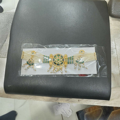 Bridal Green Kundan & Pearl Necklace with Earrings