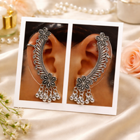 Elegant Oxidised Silver Ear Cuff Earrings with Ghungroo for Women