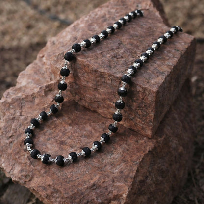 Karungali mala Black Matte Beaded Necklace with Silver plated (Original)
