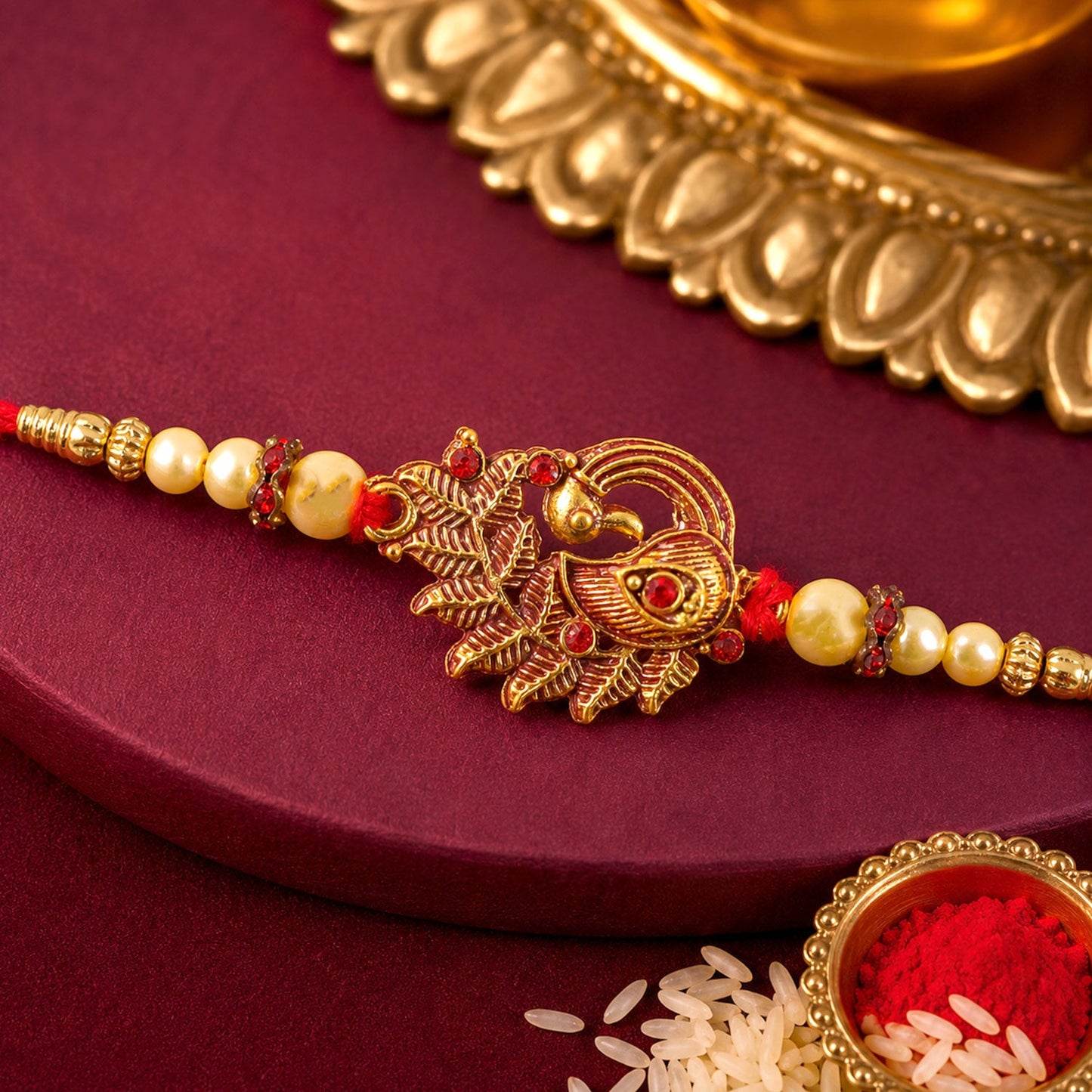 Peacock Rakhi Pearl Beads Festive Bracelet (10pcs)