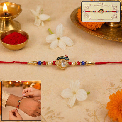 Elegant Stone Studs Rakhi Traditional Beaded Brother Gift (5pcs)