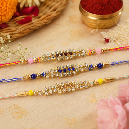 Long Stone Bar Rakhi with Dazzling AD Work for Brother (Pack of 6)
