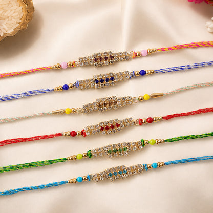 Long Stone Bar Rakhi with Dazzling AD Work for Brother (Pack of 6)