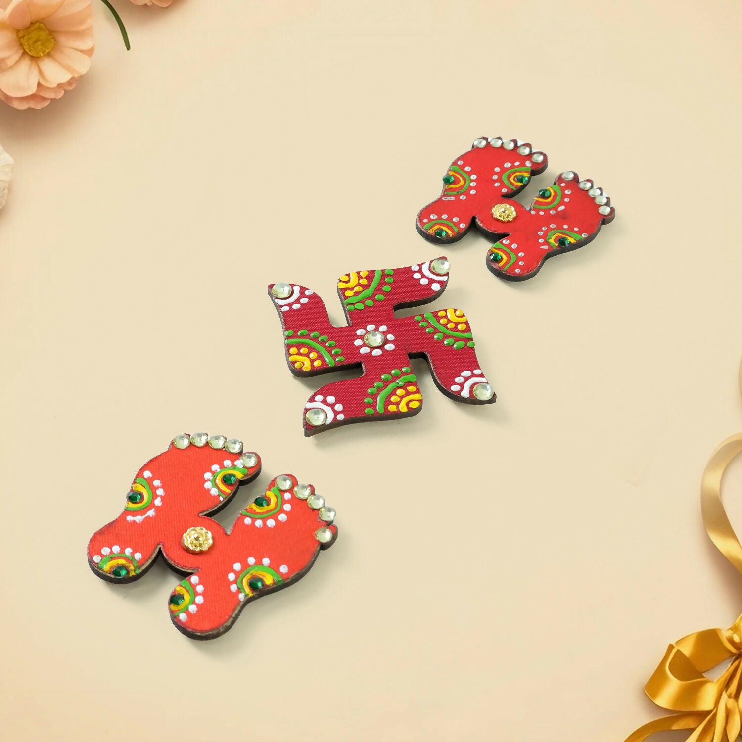 Hand Crafted Laxmi Charan & Swastik Set of 3