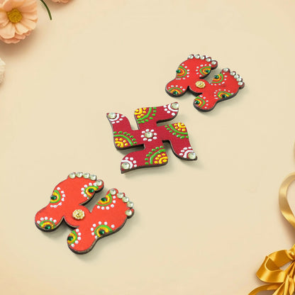 Top view of Laxmi Charan and Swastik set with bead detailing
