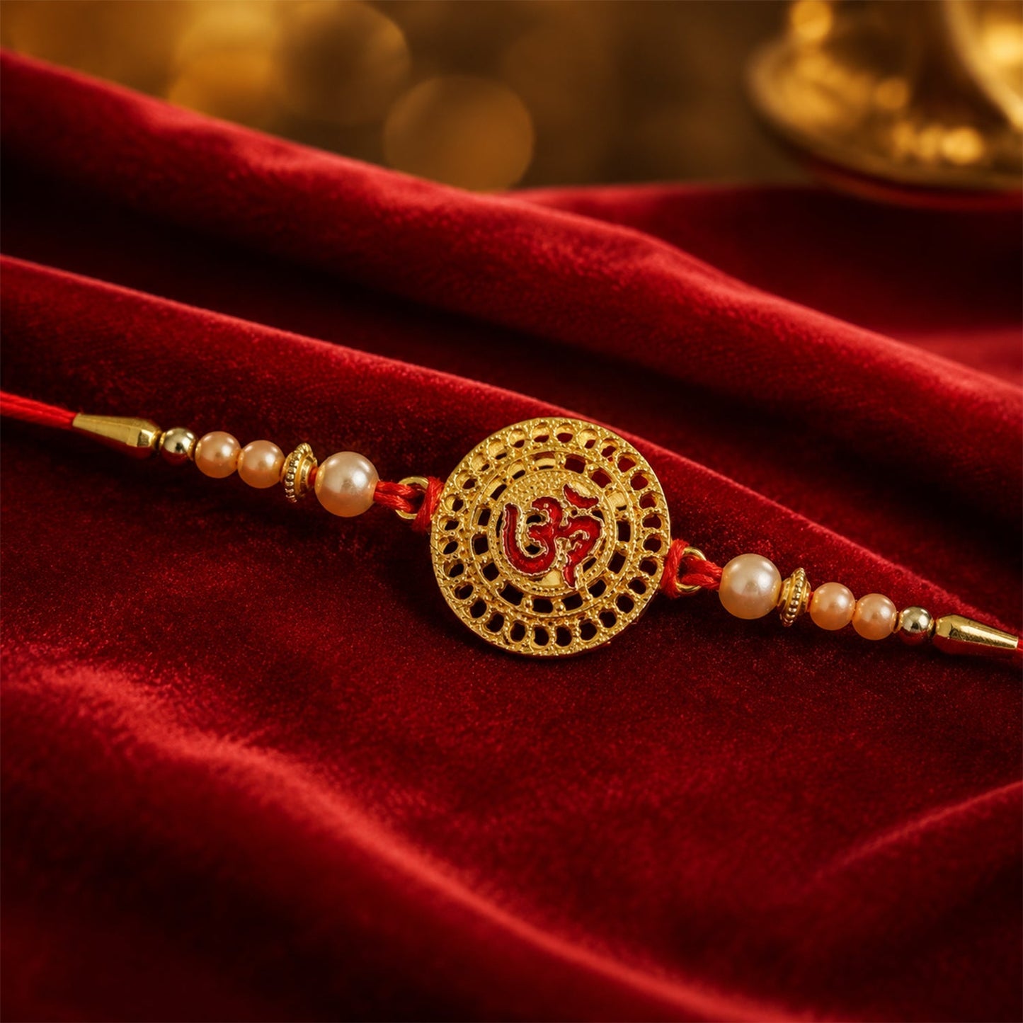 Raksha Bandhan Om Symbol Rakhi - Round Stone Studded Designer for Brother (5pcs)
