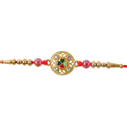 Festive Four-Petal Rakhi with Bright Enamel, Clear Stones and Translucent Beads (10pcs)