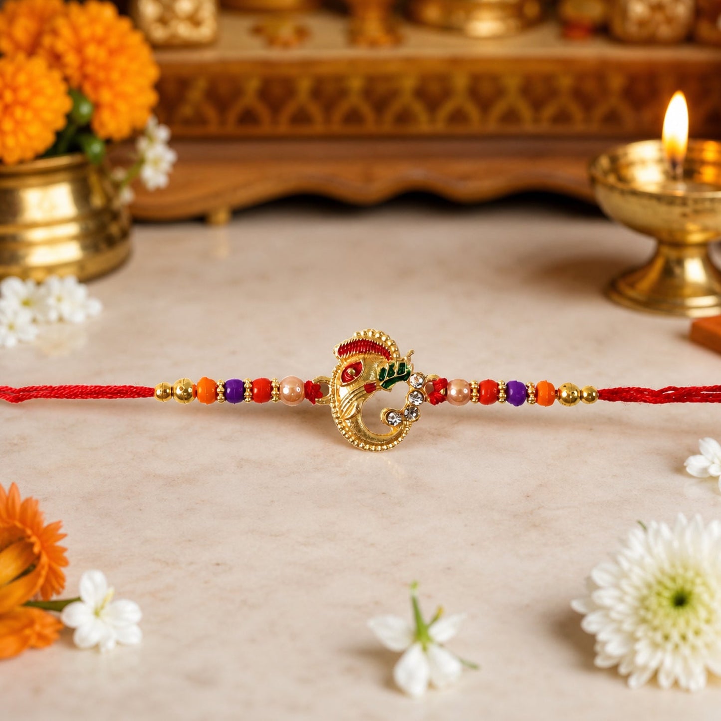 Traditional Ganesh Beaded Rakhi Embrace Festive Bonding (5pcs)