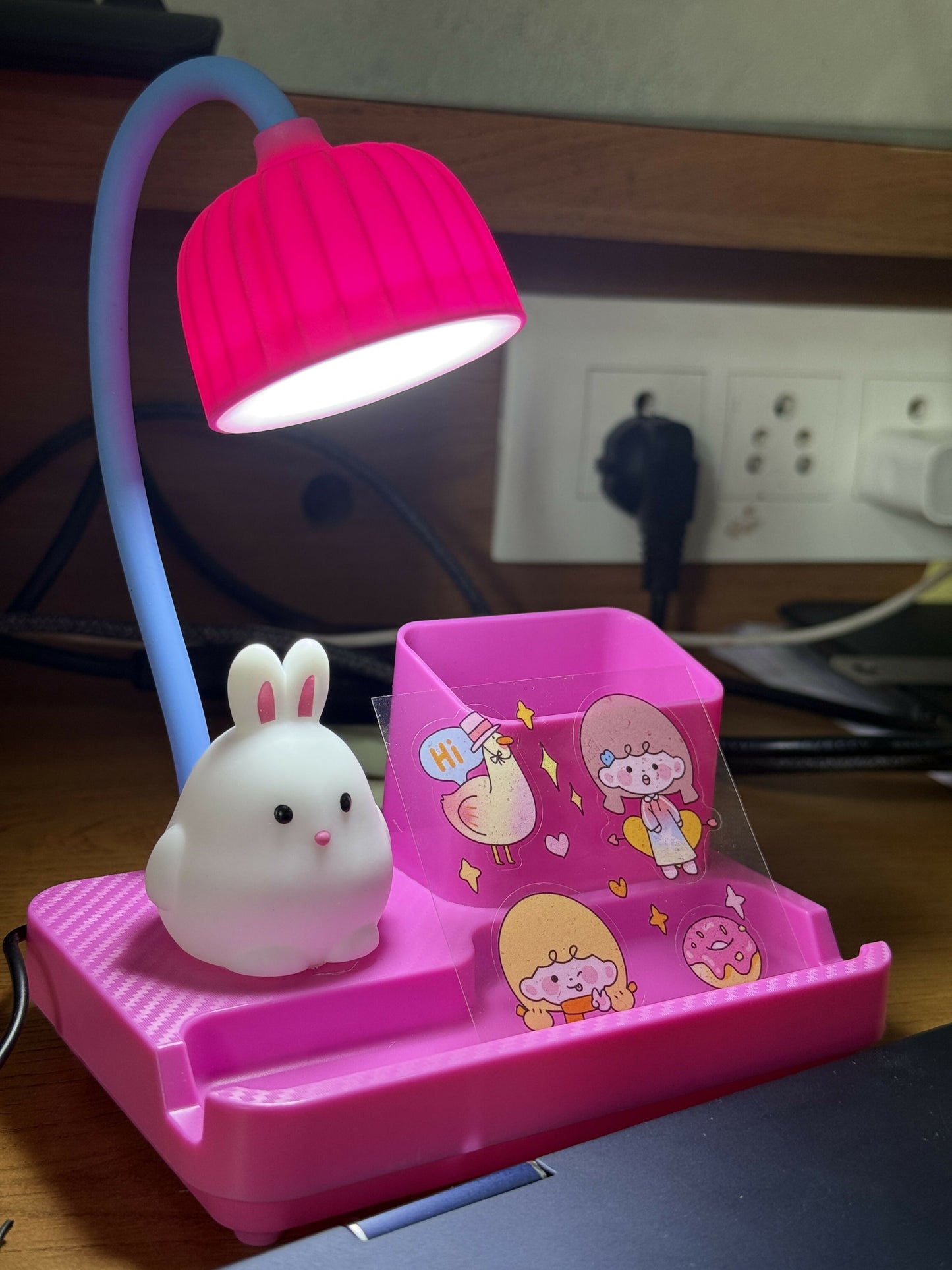 Cute Bunny LED Desk Lamp with Pen Holder & Organizer for Kids Study Table