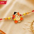 Bal Ganesha Rakhi Vibrant Orange-Green Beads & Red Thread (5pcs)