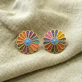 Handcrafted Multicolor Enamel Sunburst Earrings | Boho Floral Statement Studs