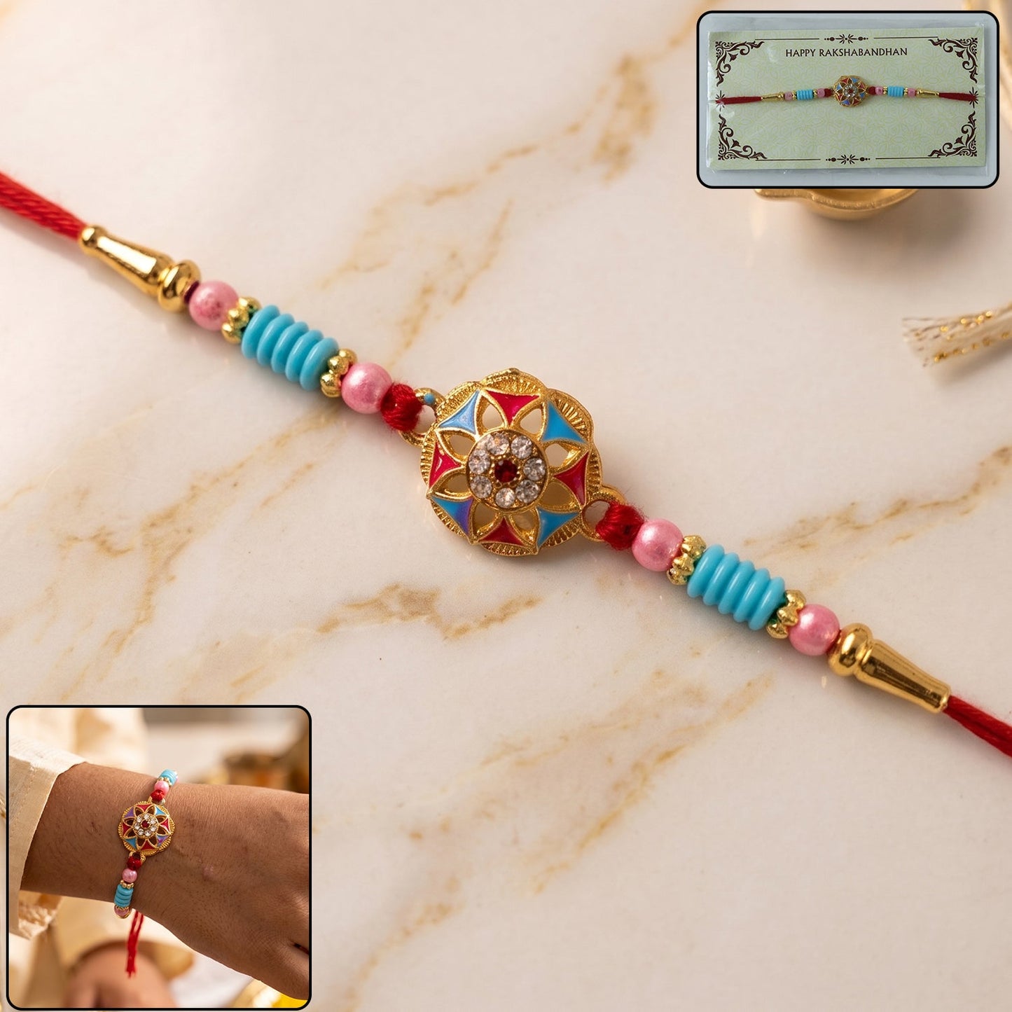 Floral Stone Beaded Rakhi Stylish Brother Gift for Raksha Bandhan (10pcs)