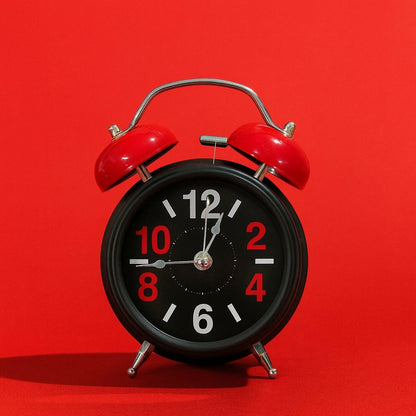 Vintage Twin Bell Alarm Clock with Loud Ring & Night Light, Red & Black