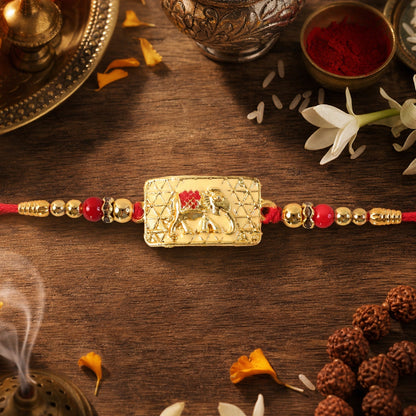 Golden Rectangle Elephant Motif Designer Rakhi for Brothers (5pcs)