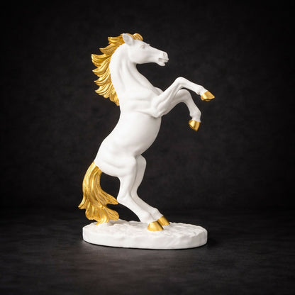 White gold horse statue on tabletop display