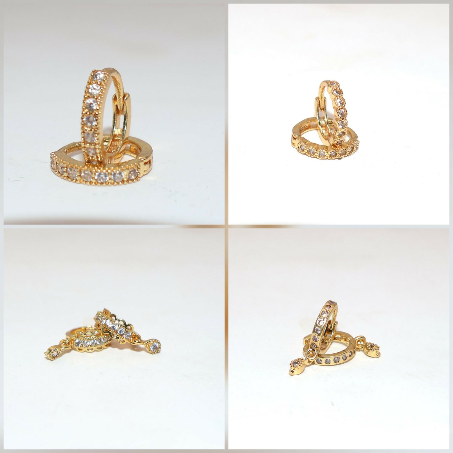 Side view of gold-plated huggie hoop earrings showing secure click closure